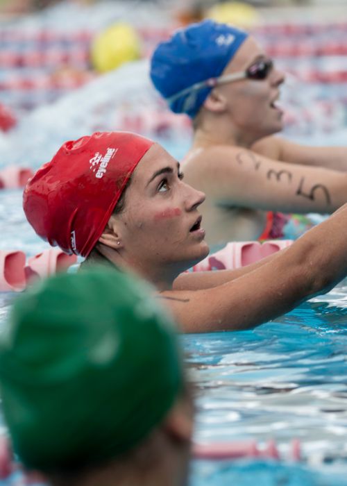 Girls getting ready to compete in swim team